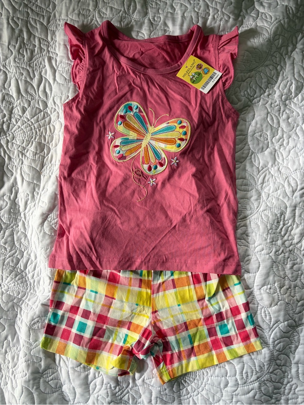 NWT Girls' Pink Butterfly plaid set / size 4T